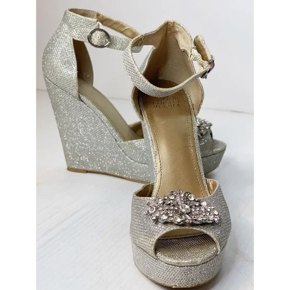 Belle Badgley Mischka Silver Wedges sz 8.5
